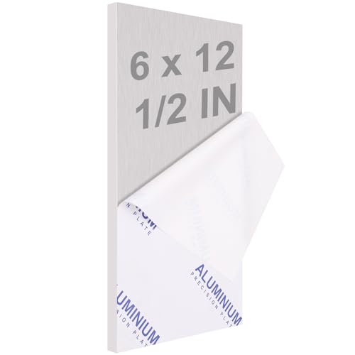 6061 T651 Aluminum Sheet Metal 6 x 12 x 1/2 (12.7MM) Inch Flat Plain Aluminum Plate Covered with Protective Film, Heat Treatable Rectangle 0.50" Thick Aluminum Metal Plate for Industrial, Crafting