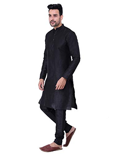 Image of HUZUR Men's Silk Solid Straight Long Kurta Pyjama Set| Ethnic Wear