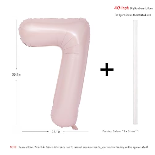 Image of 40 In Matte Pink Birthday Number Balloons 7 Helium Foil Mylar Balloon