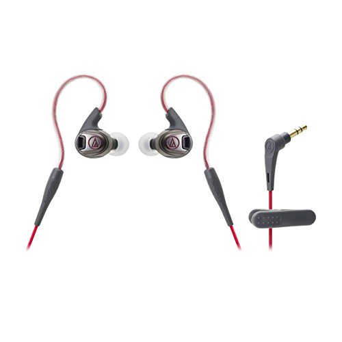 Audio-Technica ATH-SPORT3 - Auriculares In-Ear (10-25,000 Hz, 16 ?, 3.5 mm, IXP5, contactos Chapado en Oro), Gris y Rojo