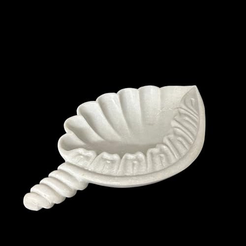 Image of Marble Urli Bowl for Decoration | Big Potpourri Decorative Bowls in Home decor | Large White Floating Flower Plates of Stone | Small Shape puja Item | (15 inch, Shankh)