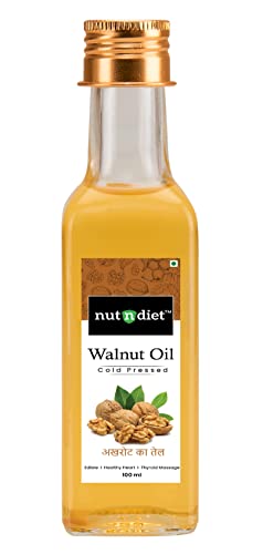 Image of nutndiet Cold Pressed Walnut Oil 100ml Glass Bottle | Pure & Natural Edible Akhrot Ka Tel | Rich in Omega-3 & Antioxidants | Ideal for thyroid massage, Face Skin & Hair Care