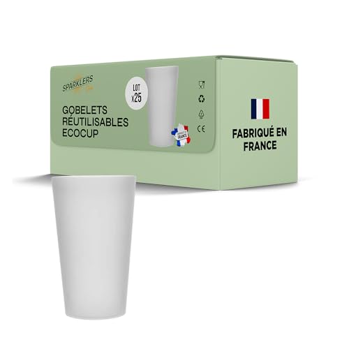 SPARKLERS CLUB Lot de Gobelets Réutilisables Givré ECOCUP 30cl -150 Lavages au Lave Vaisselle - Verre Bière Réutilisable en Polypropylène - Gobelet Eco Cup pour tout évènement (25, 50cl)