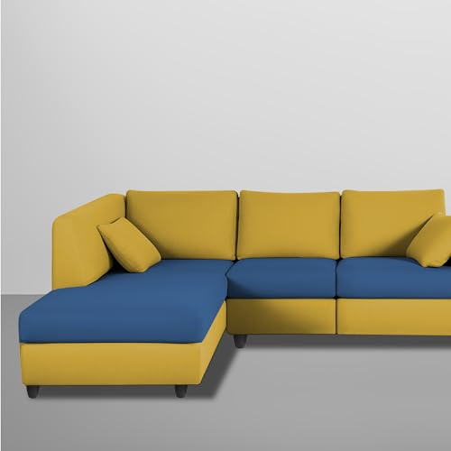Image of Florian LHS 4 Seater L Shape Sofa Set for Living Room (Blue Yellow Fabric) Premium Fabric Sofa