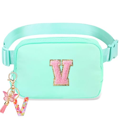 Image of Belt Bag for Girls Gifts - Birthday Gifts for Teenager, Personalized Gifts for Mom Freind Sister Teacher, Graduation GiftsInitial Crossbody Bag Belt Bag for Women Mint Green V