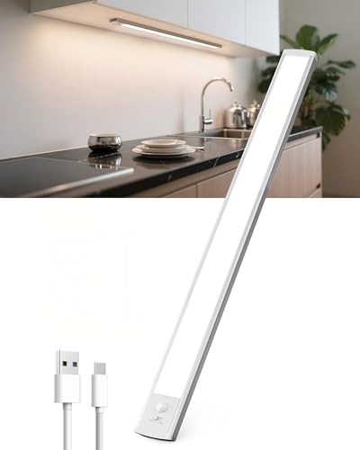 TANSOOL+ Luce LED Sottopensile Cucina, Armadio LED con Sensore di Movimento, 60cm Luce Sottopensile Dimmerabile Lampada per Cucina, Guardaroba, Scale, Soggiorno, Camere da Letto - 1 Pezzo