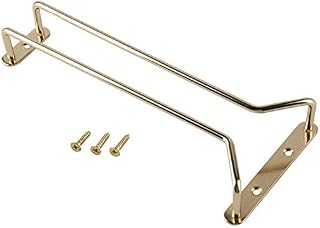 BarBits Brass Plated Wine Glass Rack - 10", 16", 24" Glassware Hangers, Champagne Glass Holders, Stemware Holder Rack (10")
