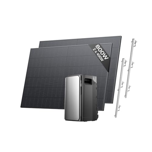ECOFLOW kit fotovoltaico con batteria (800W,1,92kWh),STREAM Pro 1,92kWh,2 * 400W panelli solari FV& una Staffa-Tetto inclinato e contatore intelligente,ingresso solare 2300W(3MPPT),2 porte CA 2300W