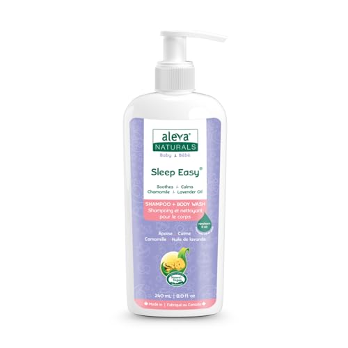 Aleva Naturals Hypoallergenic Sleep Easy Baby Hair and Body Wash for Kids and Toddlers, Plant-Based Organic Aloe Vera Formula with Lavender Scent, Gentle on Eyes and Sensitive Skin - 8 Fl Oz