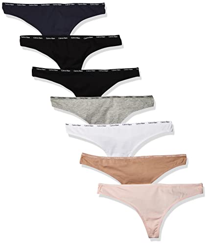 Calvin Klein Women's Signature Logo Cotton Thong, Black, Honey Almond, Nymph's Thigh, Speakeasy, White, Grey Heather, Large