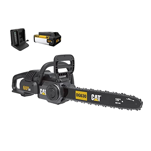 Cat DG630 60V Brushless 16” Chainsaw, Battery Chainsaw with Tool-Free Chain Tensioning, Electric Chainsaw Cordless with Chain Brake for Safety – Battery & Charger Included
