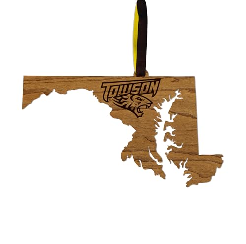 LazerEdge Towson Tigers on State Outline Christmas Ornament - Handcrafted from Cherry Wood - Officially Licensed Product