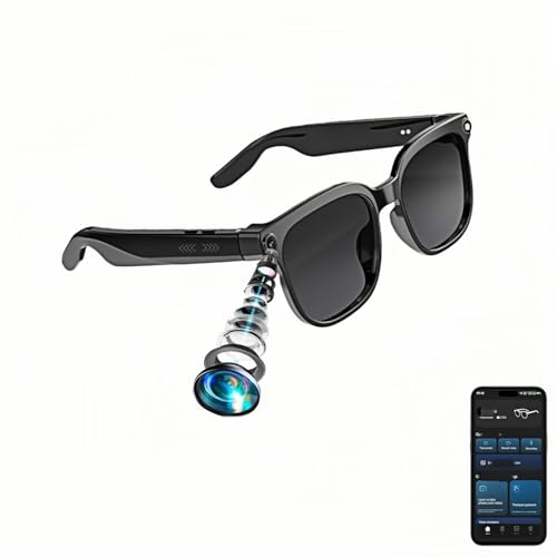 Gafas inteligentes con IA con cámara y Bluetooth, gafas de cámara HD 2K de 8 MP, control de voz IA, reconocimiento y traducción de fotos AI, impermeable IP65 para conducir, traducción para viajes