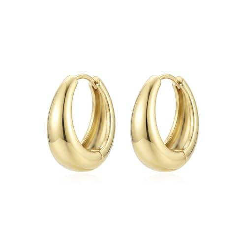 Image of FRUMOS 18K Gold Plated Chunky Hoop Earrings for Women Fashion Thick Gold Hoops Set Jewelry for Birthday Christmas Gifts