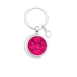October Birthstone Personalised Keyring – Opal Pink Crystal design printed Name Charm with Initial – Custom Moon Keychain Gift for Her