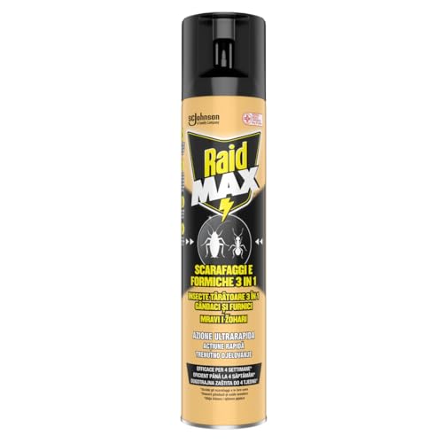 Raid Max Scarafaggi e Formiche 3 in 1, Spray Insetticida, Efficace per 4 Settimane, 1 Confezione da 300ml