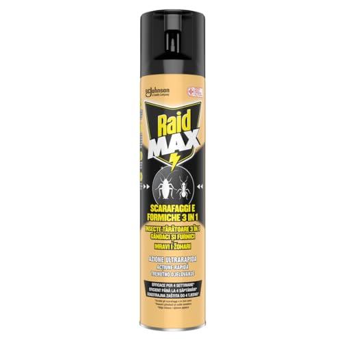 Raid Aerosol Max Scarafaggi e Formiche 3 in 1, Spray Insetticida, Efficace per 4 Settimane, 1 Confezione da 300ml