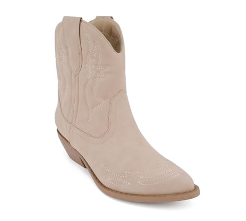 Image of Soda Women Cowgirl Cowboy Western Stitched Ankle Boots Pointed Toe Short Booties Rigging-S (Wide Fit Available)