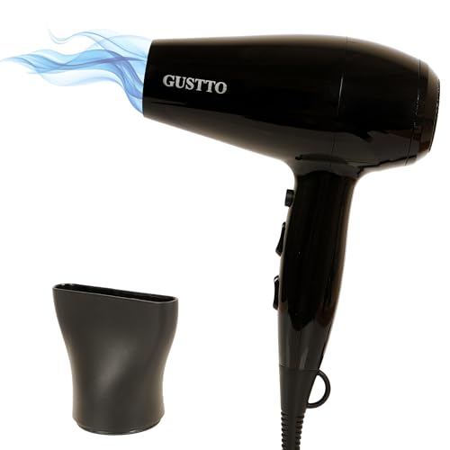 Image of Hair Dryer for Women | Fast Drying, Low Heat Damage, Smooth & Frizz-Free Hair | 1800-2000W Professional Blow Dryer with Cool Shot | Gustto Elevate (Black), BIS Certified