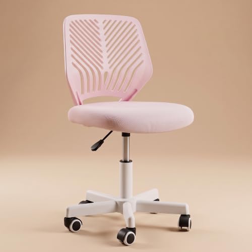 Image of DROGO Nova Ergonomic Office Chair, Armless Mesh Desk Chair with Breathable Backrest & Height Adjustable Seat, Soft Cushioned Computer Chair for Home, Study & Bedroom, 1 Year Warranty (Pink)