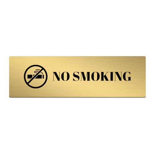 Image of Gifteeng Brushed Silver PVC Office Sign with Double-Sided Tape | Durable 10x3 Inch Signage for Clinics, Malls, Gyms & Hospitals - Available in Silver & Gold (Brushed Gold, No Smoking)