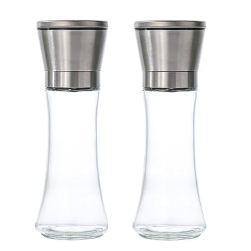 Set di 2 macinaspezie in acciaio inox, macinino in ceramica, adatto per peperoncino, sale e spezie, autoportante, multifunzionale