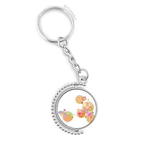 Porte-clés pliant motif sakura géométrique rotatif pour sac et clés
