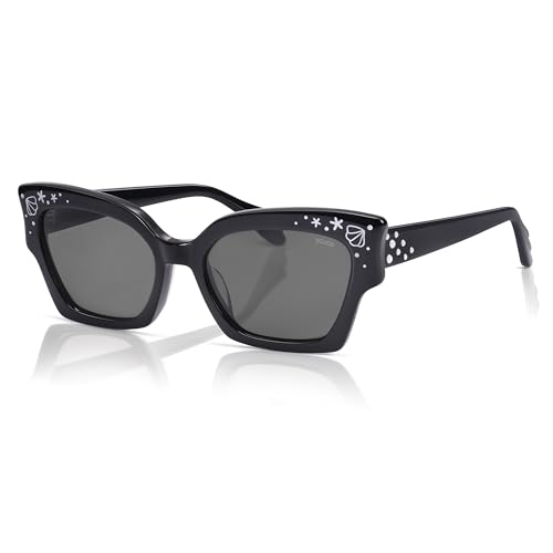 SOJOS Acetate Square Cat Eye Limited-Edition Sunglasses Women Polarized Sunglasses with Pearl Accents, MELODY Black/Grey 56 Millimeters