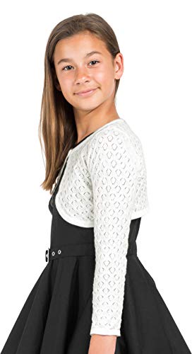 Bolerose Girls Long Sleeve Pointelle Knit Childrens Kids Bolero Shrug (Off-White, 7-8 Yrs) #TOP3