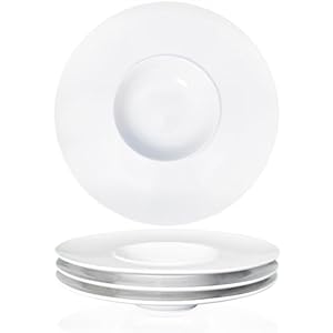 Soup Bowl, Soup Plate with Rim 8.8 oz, Pasta Bowl Set of 4, White Shallow Bowl Plate, Ceramic Wide Rimmed Soup Bowl, Best choice for high-end restaurants, hotels, and foodies, 11.6 Inch