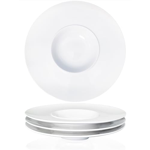 jinsongdafa Ceramics Rimmed Soup Bowls 8.6 oz, White 11 inch Exquisite small soup plate Set of 4, Pasta plates With Rim is the best choice for hotels, kitchens, fine restaurants and gourmets by jinsongdafa - Used condition - US$41.92