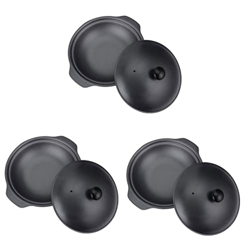 OQHAIR 2pcs Casserole Braising Pan with Lid Home Stove Pot Stove Cooking Pot Kitchen Cookware Non Stick Pan Iron, Bakelite Black Claypot Rice Reliable Cooking Pot (Blackx3pcs 20X16X4.5CMx