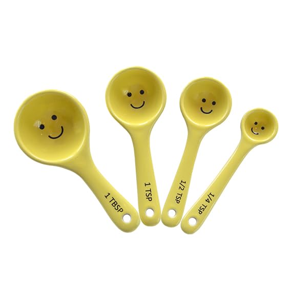 Sass & Belle Happy Measuring Spoons Set – Yellow Ceramic Measuring Cups and Spoons for Baking – Small Measuring Cup Spoon Set – Kitchen Accessories for Cooking – Quirky Sass and Belle Design