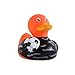 Waddlers Orange Soccer Rubber Duck with Black Jersey, New Fresh Colorful Design, Floating Upright Toy and Collectible Figurine, Party Gift for All Ages