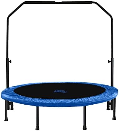 Machrus Upper Bounce Mini Trampoline for Adults- Rebounder Exercise Fitness Indoor/Outdoor Trampoline- Small Foldable Trampoline for Kids with Adjustable Bar and Safety Padding