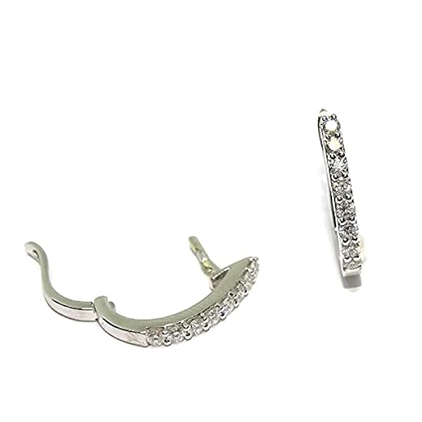 Orecchini a mezza cerchio in oro bianco 18k con 16 diamanti autentici e chiusura a farfalla, comodi e sicuri, ideali per serate di gala.
