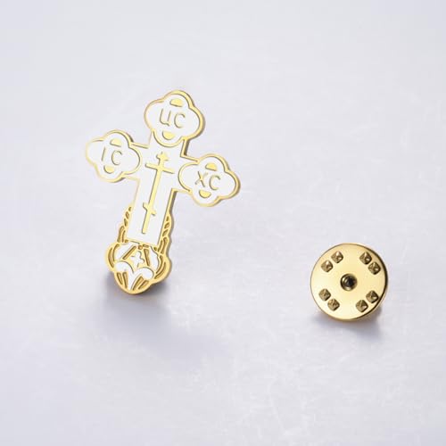 Image of TEAMER Cross Brooch Lapel Pin For Men Russian Orthodox Crucifix Eastern Church Cross Tie Pins Religious Christian Prayer Jewelry