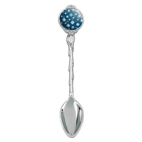 Snowflakes on Blue Tile Pattern Novelty Collectible Demitasse Tea Coffee Spoon