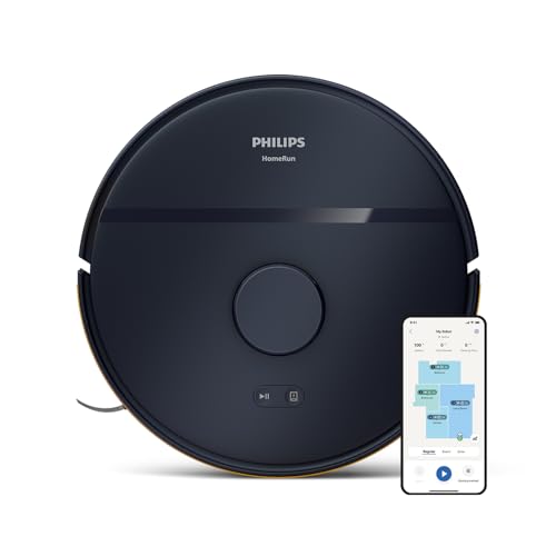 Philips HomeRun serie 2000: Robot aspirapolvere e lavapavimenti 2-in-1 con aspirazione a 2700 Pa & autonomia di 130 minuti, navigazione laser, potenziamento tappeti, Blu Notte (XU2000/10)