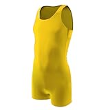 JEERLEEP Mens Athletic Supporters Sleeveless Mankini Leotard Boxers Bodysuit Singlets Leotard Jumpsuits (Yellow, OneSize)
