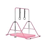 Gymnastics Bar with Mat, Adjustable Kids Gymnastics Equipment for Home, Training Kip Bar with Non-Slip Base, 5 Height Levels 31.5-51.2", Gym Bars for Children, Easy Assembly Design (With Mat, Pink)