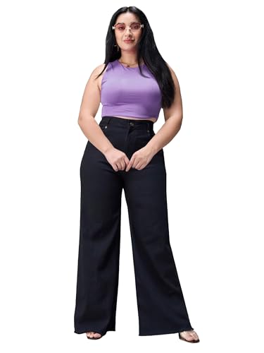 Image of Miss Chase A+ Women's Wide-Leg High Rise Regular-Length Stretchable Denim Jeans