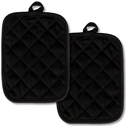 Lobyn Value Packs 2 Piece Pot Holders For Kitchen Heat Resistant 100% Heavy Weight Cotton Pot Holders Hot Pads For Kitchen Two Black 6" X 9" Potholders For Kitchens #TOP19