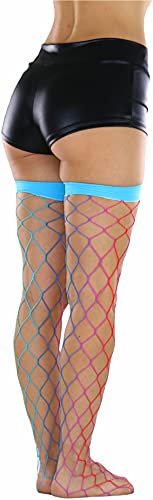 Image of ToBeInStyle Women's Rainbow Bright Multicolor Nylon Thigh High Stockings
