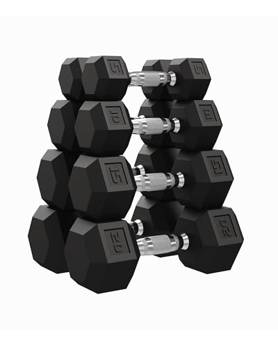 Garvee 5-50 LB Hex Dumbbell Set of 2 Hand Weights Dumbbells Pair with Cast Iron Core Rubber Encased Coating and Textured Carbon Steel Handle for Home Gym Strength Training