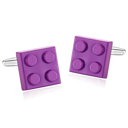 Skcess Purple Men Initial Cufflinks Stainless Steel Cufflink, Building Blocks Cufflinks Jewelry Gift for Men