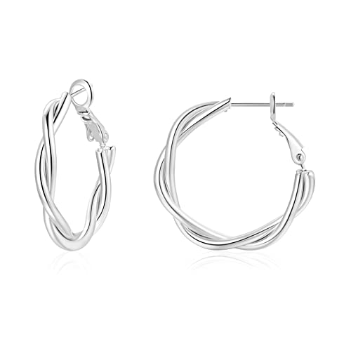 Hoop Earrings for Women, 14K Gold Sterling Silver Chunky Twisted Hoops Earring Hypoallergenic Ear Jewelry