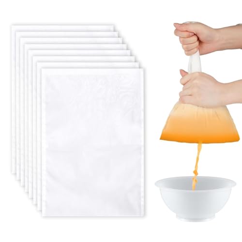 SIRLOMU 8 Pezzi Passiertuch Riutilizzabile Feingewebt Nylon Sacchetto Filtro Lavabile con Cordoncino per Latte di Noci Formaggio Caffè Yogurt Succo di Frutta (20 × 30 cm)