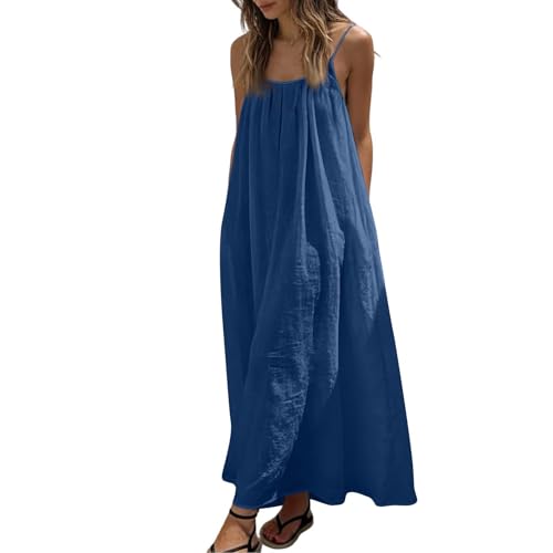 Image of HTHLVMD Backless Cami Dress Summer Dresses for Women 2026 Spaghetti Strap Dresses Womens Solid Color Backless Cami Dress