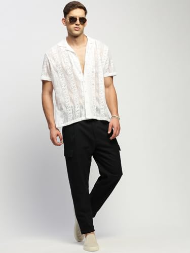 Image of SHOWOFFFF Men Solid Casual Shirt | Cuban Collar Half Sleeves Cotton Shirt for Mens | Relaxed Fit Regular Length Shirt for Men's